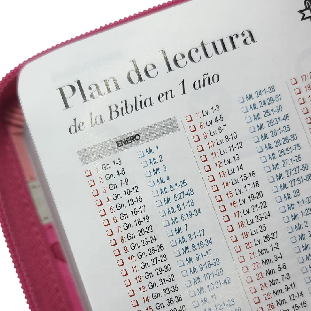Biblia RVR60  de bolsilo cierre Fucsia con corazones