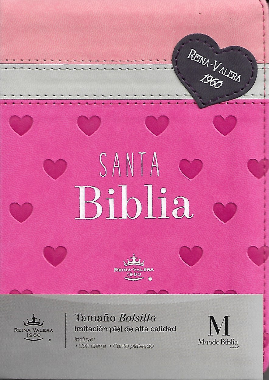 Biblia RVR60  de bolsilo cierre Fucsia con corazones