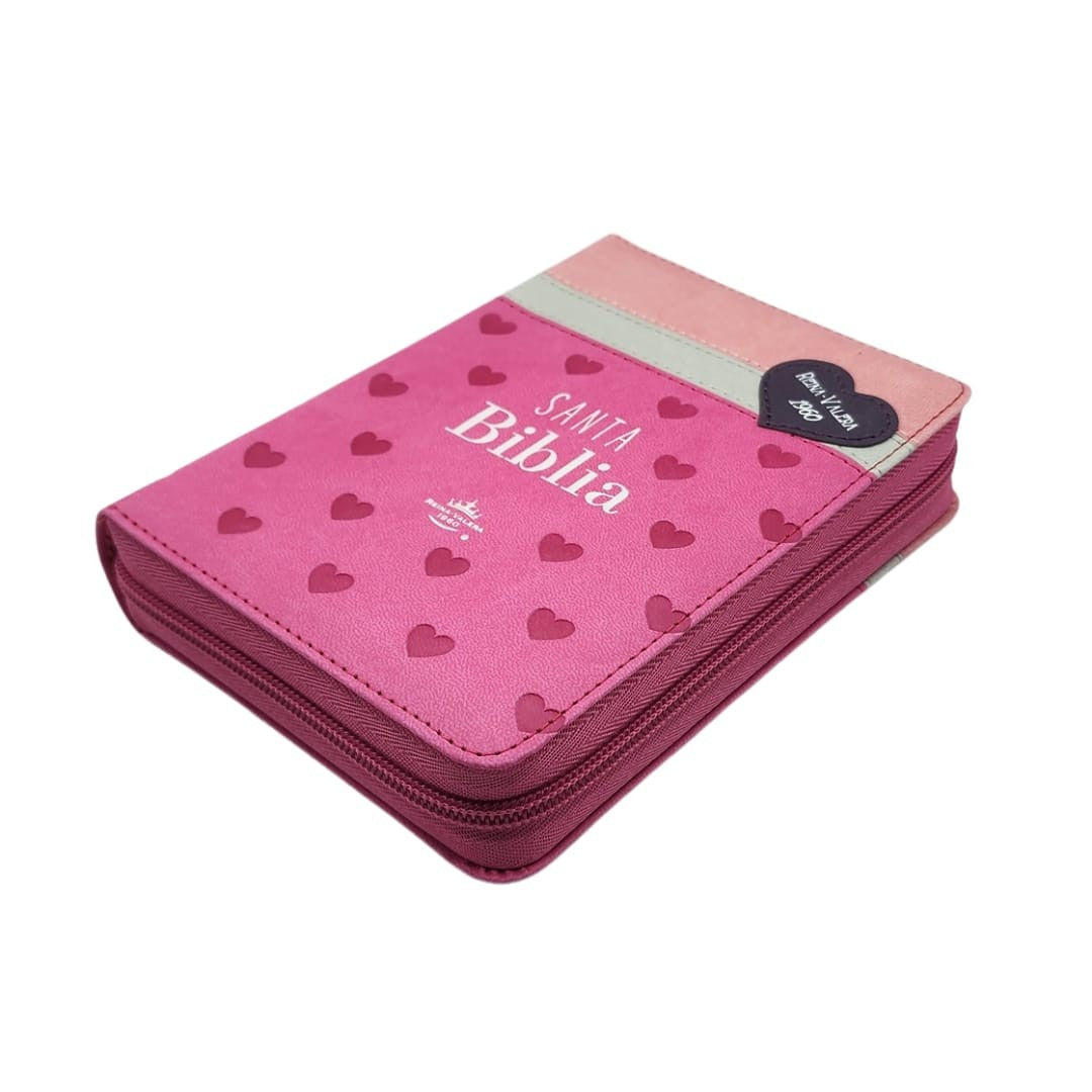 Biblia RVR60  de bolsilo cierre Fucsia con corazones