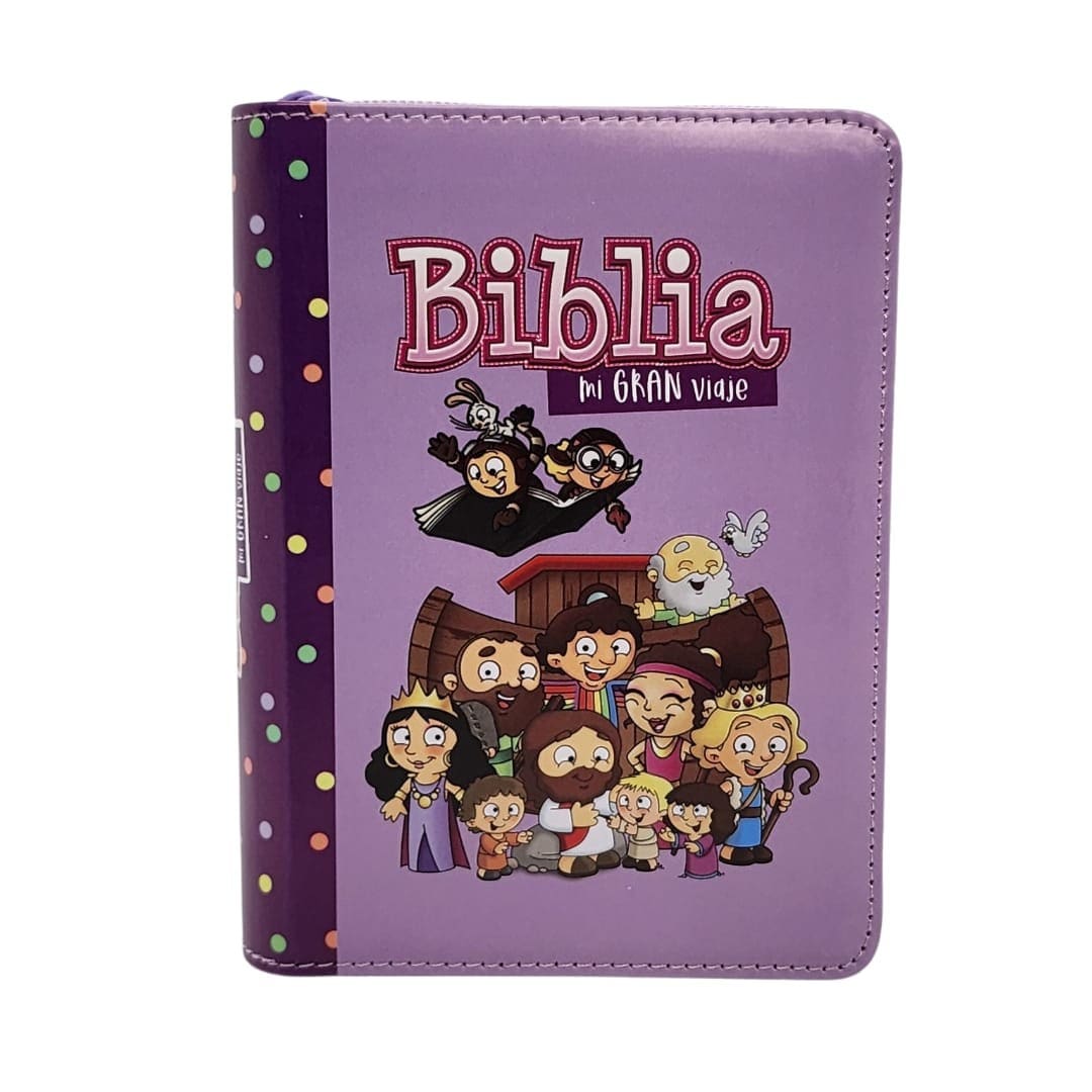 Biblia Reina Valera 1960 Mi Gran Viaje Lila Con Cierre niños ilustrada