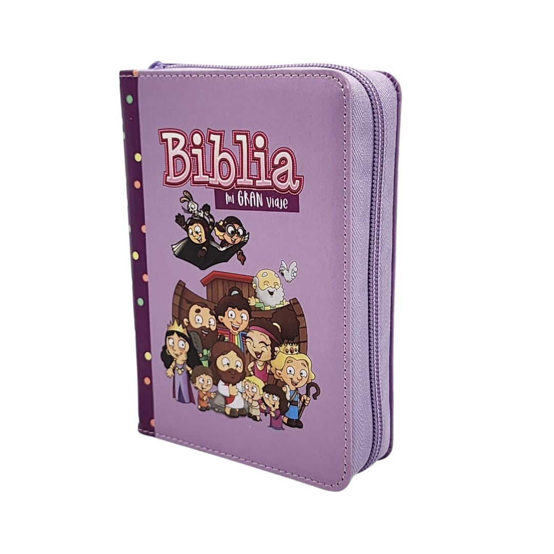 Biblia Reina Valera 1960 Mi Gran Viaje Lila Con Cierre niños ilustrada