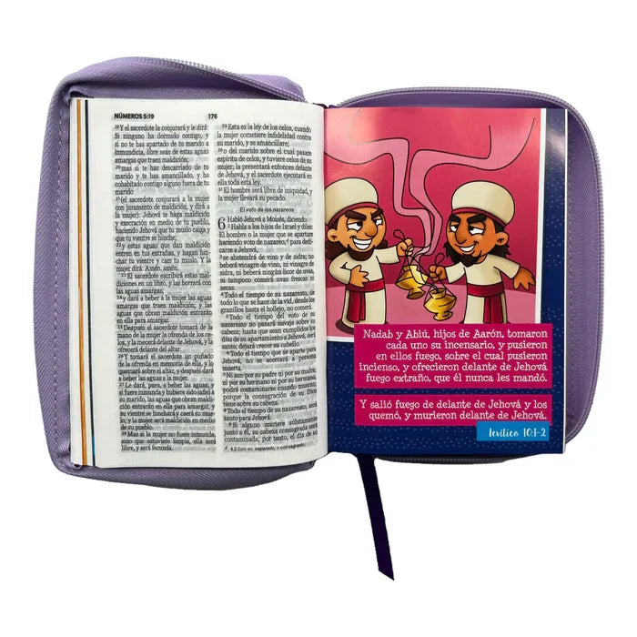 Biblia Reina Valera 1960 Mi Gran Viaje Lila Con Cierre niños ilustrada