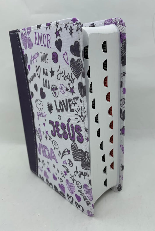 Biblia RVR60 tamaño bolsillo PJR - Palabras de Vida. Amor lila