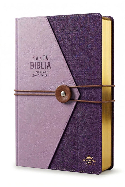 Biblia con Elástico Letra Grande 11 puntos RV1960, imitación piel lila vintage
