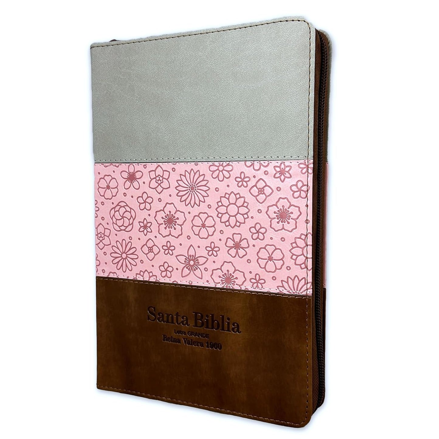Biblia Letra Grande 12 Puntos Reina Valera 1960 Tricolor Rosa Marrón Cierre índice