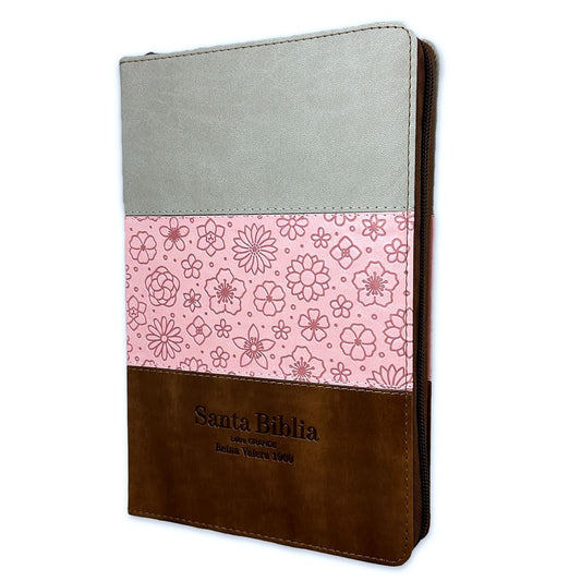 Biblia Letra Grande 12 Puntos Reina Valera 1960 Tricolor Rosa Marrón Cierre índice