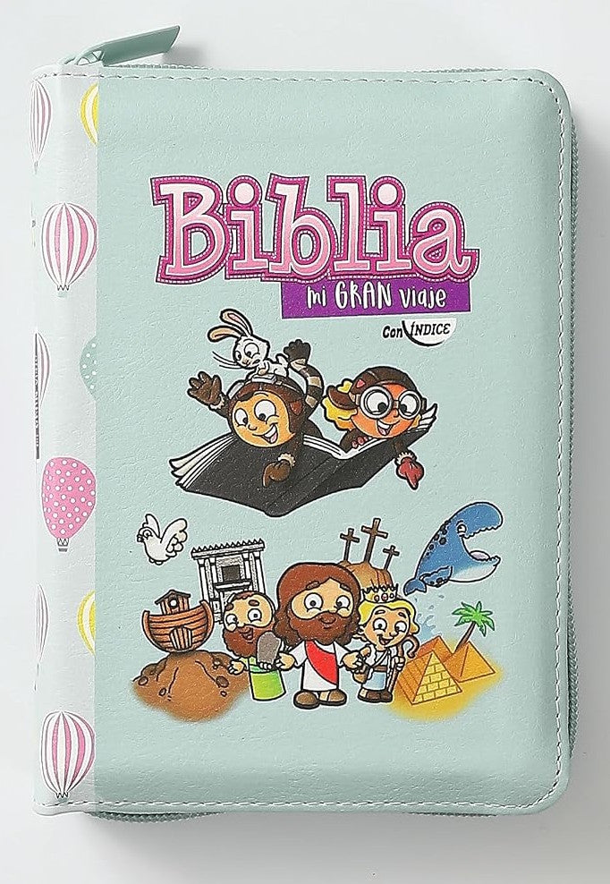 Biblia Mi Gran Viaje Niñas ilustrada RV1960Con Índice cierre globos turquesa