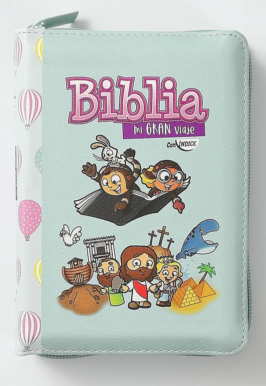 Biblia Mi Gran Viaje Niñas ilustrada RV1960Con Índice cierre globos turquesa